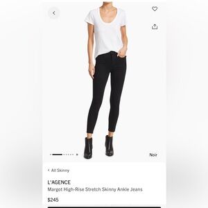 L'AGENCE Black Skinny Margot Ankle Jeans - Black - Size 27